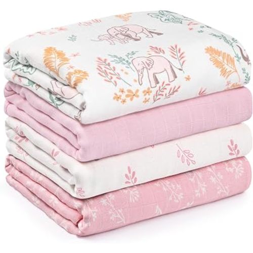GLLQUEN BABY Muslin Swaddle Blankets 4Pk Receiving Blanket Large 35" x 40"