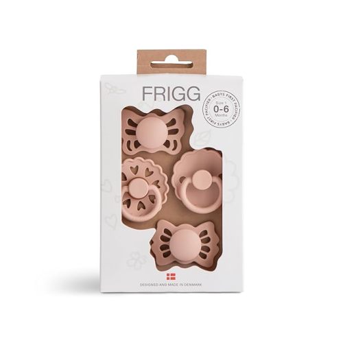 FRIGG Baby's First Pacifier Set | Floral Heart 4-Pack | Made in Denmark | BPA-Free (Blush, 0-6 Months)