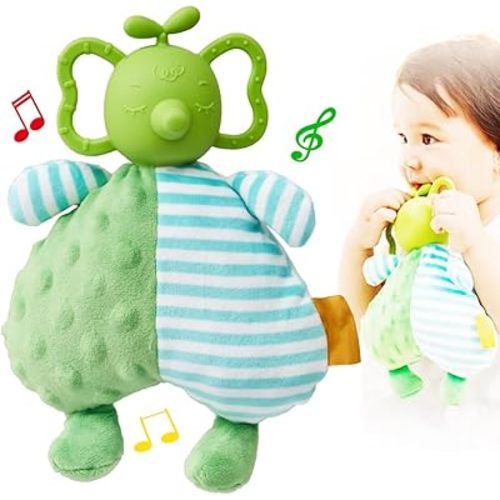 2 in 1 Baby Rattles & Plush Rings, Newborn Teething Toys for 0-3-6-12 Months,Infant Chew Toys,Baby Montessori Toy Plush Animal Gift (Green)