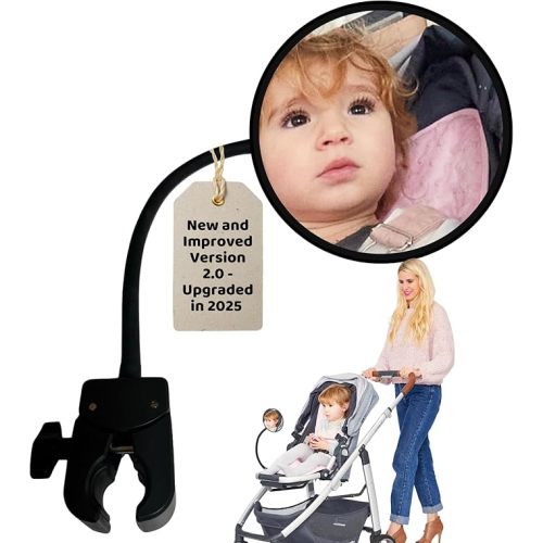 Stroller Mirror Upgraded Version 2.0- See Baby’s Face on Walks. Rear View Mirror for Prams and Strollers. Universal Stroller Accessory for Safety and Connection.