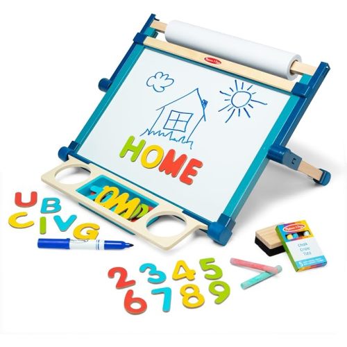 Melissa & Doug Magnetic Tabletop Easel, Deluxe Double-Sided Wooden Art Set with Chalkboard, Dry-Erase Board, Paper Roll Holder, Magnets & Art Supplies, Preschool Learning Toys for Kids Ages 3+
