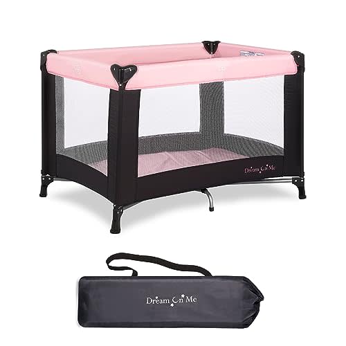 Dream On Me Nest Portable Playard in Pink with Carrybag an Shoulder Strap, Lightweight, Packable and Easy Setup Baby Playard, Breathable Mesh Sides and Soft Fabric - Comes with a Removable Padded Mat