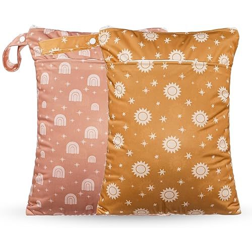 Wet Dry Bags with Two Zippered Pockets and Handle, Reusable Storage Bag for Breast Pump Parts & Baby Items, Waterproof Diaper Bags, Yoga Gym Bag for Swimsuits or Wet Clothes-2pcs, 11.8*15.75"