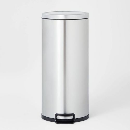 30l Round Step Trash Can Silver - Brightroom™: Stainless Steel Kitchen Trash Bin, Indoor Garbage Can, Smooth Finish