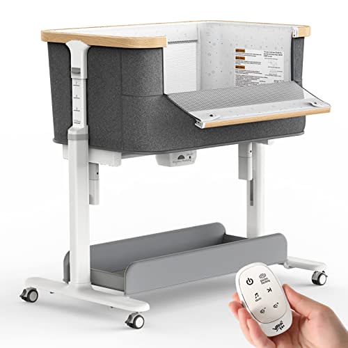 VaVaSoo Rocking Bassinet for Baby Electric Automatic Bedside Sleeper Rocks Itself 3 Motion Auto Rolling Newborn Cradle 5 Height Adjustable with Music, Wheels, Storage, Dark Grey