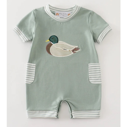 Green duck applique boy romper – HoneyBean