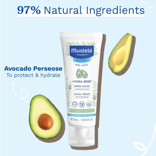 Mustela Hydra Bebe Face Cream – Daily Baby Moisturizer with Natural Avocado, Jojoba Oil & Shea Butter - 1.35 fl. oz. - Packaging may vary
