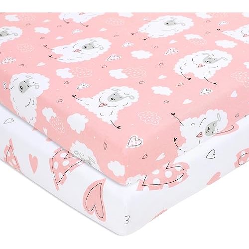 Organic Crib Sheets (2 Pack) - 100% Organic Jersey Cotton Fitted Crib Sheets for Standard Crib and Toddler Mattresses (Pink)