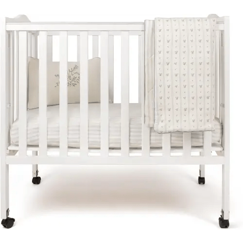 Ely's & Co. Mini Crib Bedding Set for Boys, 4 Piece Set Includes – 1 Fitted Mini Crib Sheet, Quilted Comforter and Decorative Pillowcase with Insert, Blue Linear Berry Collection