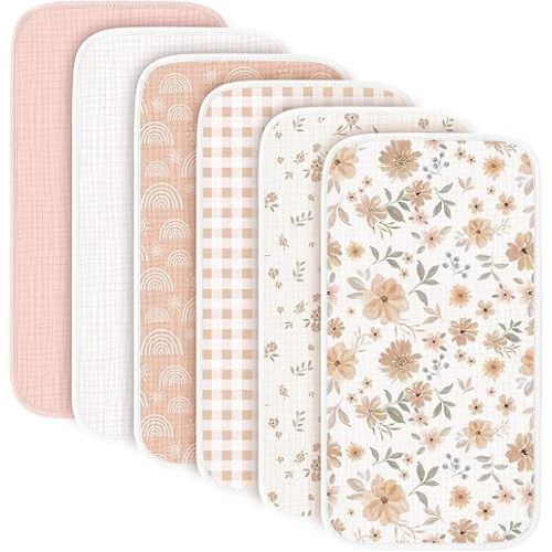 Konssy 6-Pack Muslin Baby Burp Cloths, Large 100% Cotton Burping Clothes, Soft & Absorbent for Newborns, Baby Boys and Girls