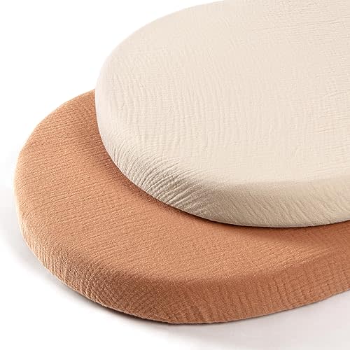 lulumoon Baby Muslin Bassinet Sheets: Cotton Bassinet Sheets Neutral for Boys and Girls - Bassinet Sheets Fitted for Oval Rectangle or Hourglass
