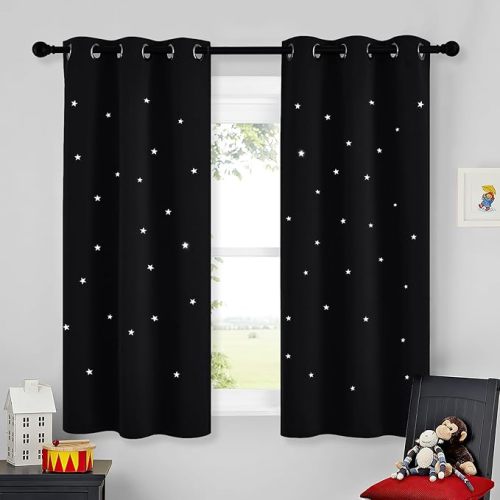 NICETOWN Blackout Kids Curtains for Boys Bedroom Star Curtains for Nursery Room Twinkle Thermal Insualted Drapes for Baby Room, Grommet Window Drape, 1 PC, 34 x 54 inches Long, 1 PC, Black