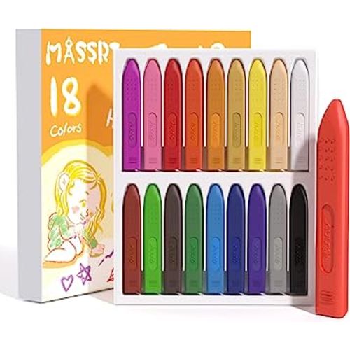 MASSRT Triangle Jumbo Crayons for Toddlers, 18 Colors Mess Free Unbreakable Crayon Gifts, Easy to Hold Washable Crayons for Kids, Safe Coloring Gifts for Babies and Children