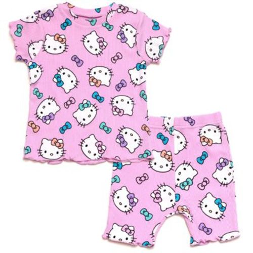 Hello Kitty Newborn Baby Girls Ribbed T-Shirt and Shorts Outfit Set Pink 3-6 Months