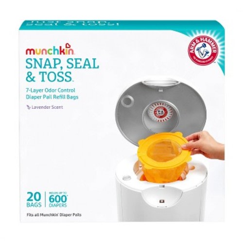 Munchkin Arm & Hammer Diaper Pail Snap, Seal And Toss Refill Bags, 600ct, 20pk