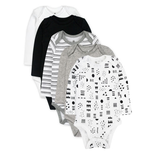 Honest Baby Clothing Organic Cotton Baby Long Sleeve Bodysuits, 5-Pack, Sizes Newborn-24 Months