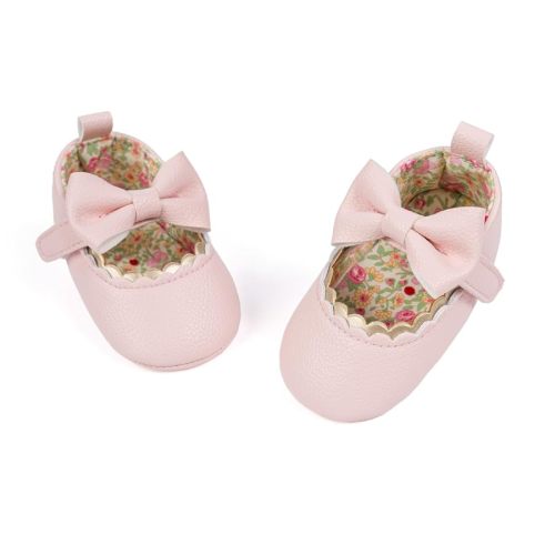 Meckior Newborn Baby Girls Dress Shoes Infant Bowknot Soft Sole Mary Jane Moccasins Baptism Christening Crib Shoes Wedding Princess Flats