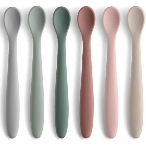 6Pcs 6.3inch Silicone Feeding Spoons for First Stage Baby and Infant, Soft-Tip Easy on Gums I Training Spoon | Baby Utensils Feeding Supplies, Dishwasher & Boil-proof