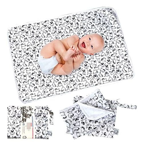 Flock Three Waterproof Baby Diaper Changing Pad with Storage Bag (43.3" X 28.7") Washable Wipeable Reusable Leak Proof Diaper Travel Mat Station Changing Mattress Liner Cribs Bed Cover, Dogs
