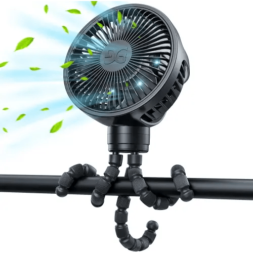 GUSGU Stroller Fan Clip on for Baby, Flexible Tripod & Rechargeable Battery, Small Personal Fan, Mini Portable Fan for Travel, Handheld, Car (Black)