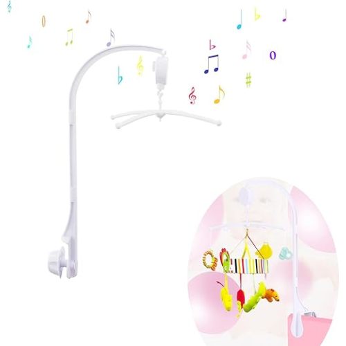 26inch White Baby Crib Mobile Music Box Bed Bell Toy Holder Arm Bracket Nut Screw Music Box Holder Set Parts for Baby Bed Perambulator (Without Dolls)
