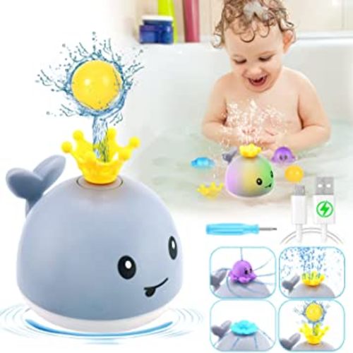 Gigilli Baby Whale Bath Toy, 4 Modes Bath Fountain Toy 6-12 12-18 Months, Light Up Bath Toys Sprinkler, Spray Water Pool Bathtub Toys for Toddlers 1-3 2-4 Infant Kid Baby 2 3 4 5 Shower Birthday Gifts