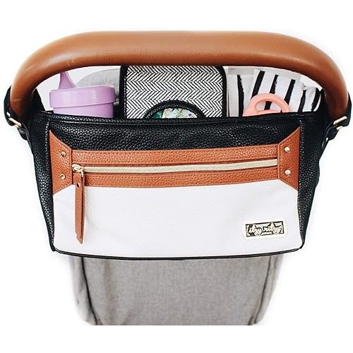 Itzy Ritzy Adjustable Stroller Caddy / Organizer - Stroller Organizer Bag Featuring Front Zippered Pocket, 2 Built-In Interior Pockets & Adjustable Straps to Fit Nearly Any Stroller (Coffee and Cream)