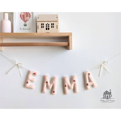 Custom Name Felt Banner, Flower Name Banner, Felt Letters, Felt Name Garland, Nursery Decor, Girl, Baby Shower Banner