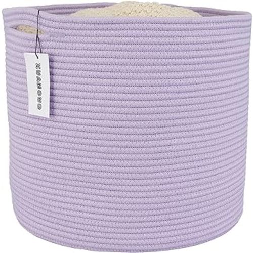 Cotton Rope Basket For Girls Boys Kids 16”X14” Baby Laundry Basket Nursery Bin Round Woven Basket Organizer For Storage Toys Blankets Shoes Clothes purple