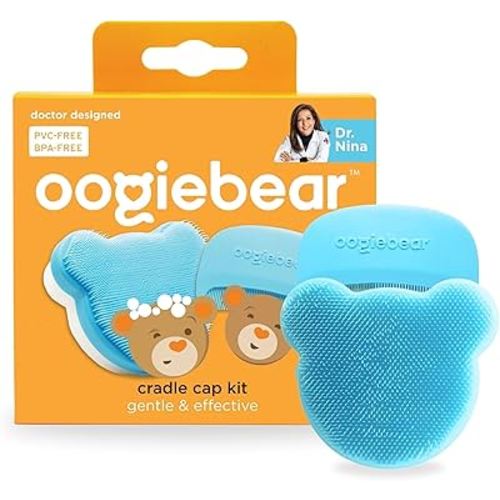 oogiebear Cradle Cap Brush Kit for Babies – Gentle and Safe Scalp Massage Care with Sponge, Brush, and Comb for Newborns and Babies
