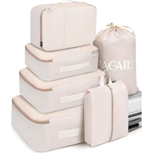 BAGAIL 6 Set Packing Cubes Luggage Packing Organizers for Travel Accessories-Beige