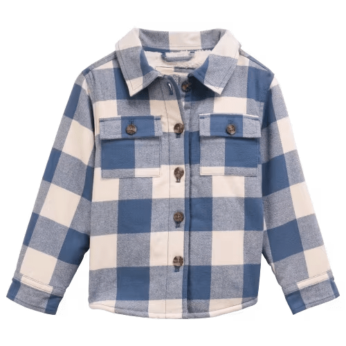 Outdoor Kids Sherpa-Lined Flannel Long-Sleeve Button-Down Shirt for Babies, Toddlers, or Kids