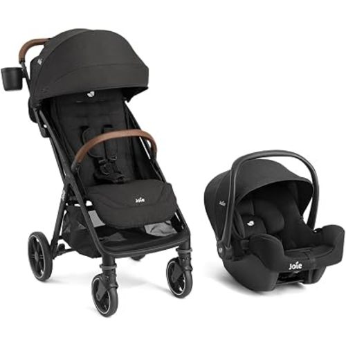Joie Baby, Nutmeg and Rue Travel System – Travel Friendly Compact Stroller with Automatic Fold, Lightweight Car Seat & Anti-Rebound Base (Shale Dark)