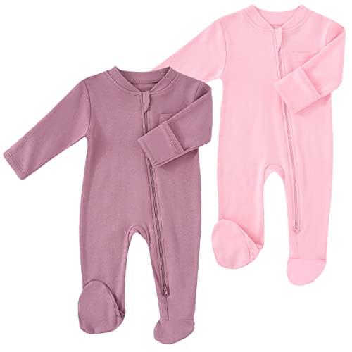 HahaNice Baby 2 Way Zipper Girls Boys 100% Cotton Footed Sleep and Play with Mitten Cuffs 0-12 Months