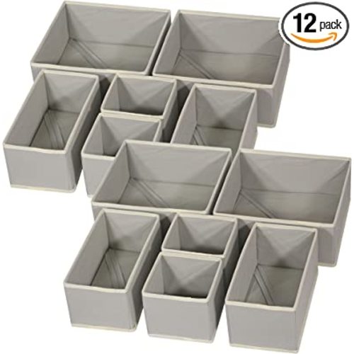 DIOMMELL 12 Pack Foldable Cloth Storage Box Closet Dresser Drawer Organizer Fabric Baskets Bins Containers Divider for Baby Clothes Underwear Bras Socks Lingerie Clothing,Grey 444