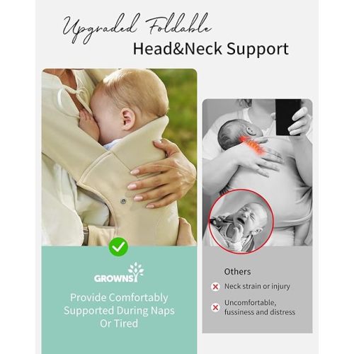 GROWNSY Baby Carrier, Cozy Newborn Carrier, Ergonomic Baby Wraps Carrier Newborn to Toddler with Head Support, Cream