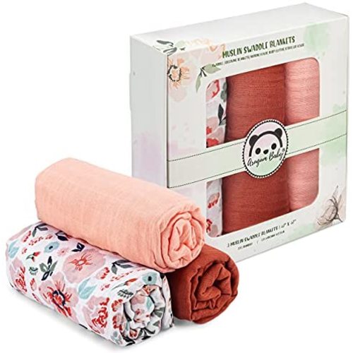 ARUGUMBABY Muslin Swaddle Blankets Girl - Newborn Baby Receiving Blankets - Floral & Solid Color Bamboo Baby Blankets - Baby Girl Essentials - Floral Swaddle - 47"x47" Large | Baby Girl Gifts