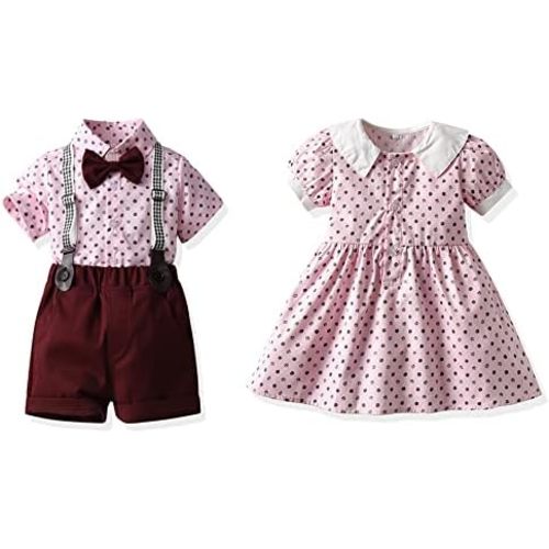Summer Brother and Sister Matching Outfits Toddler Boys Gentleman Suits Infant Girls Dresses