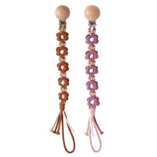 Pacifier Clip for Boys Girls Floral Daisy Macrame Paci Clip Pacifier Holder Leash Boho Wooden Clips Handmade Braided Cotton Unisex Baby Shower Birthday Gift