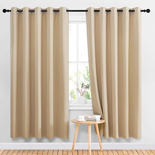 NICETOWN Blackout Curtains Panels for Living Room, 2 Panels, 66 x 70 Inch, Biscotti Beige, 3 Pass Microfiber Noise Reducing Thermal Insulated Solid Ring Top Blackout Window Drapes