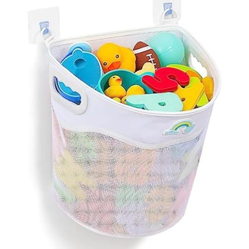 Original 3 Compartment Horizontal Large Openings Bath Toy Organizer for Tub, Capacity Upgrade Bath Toy Storage and Holder, Bathtub Toy Holder for Easy Access and Sorting of Toys.