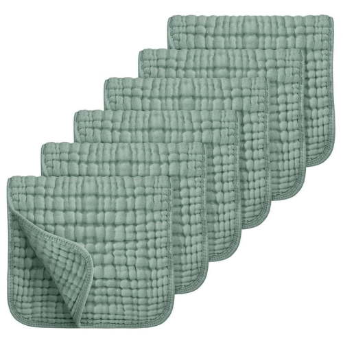 Sueriy 6 Pack Muslin Burp Cloths 100% Cotton Large 20''x10'' Extra Soft and Absorbent Baby Burping Cloth for Boys Girls,Dark Green,6 Pack