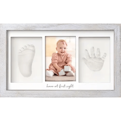 Baby Hand and Footprint Kit - Clay Handprint Keepsake Frame, Newborn Nursery Picture Frame, Personalized New Mom Gifts for Baby Shower & Registry (Vintage Gray)