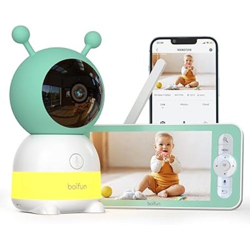 BOIFUN Moniteur de bébé WiFi 2K via écran et contrôle de l'application, détection de pleurs et de mouvement