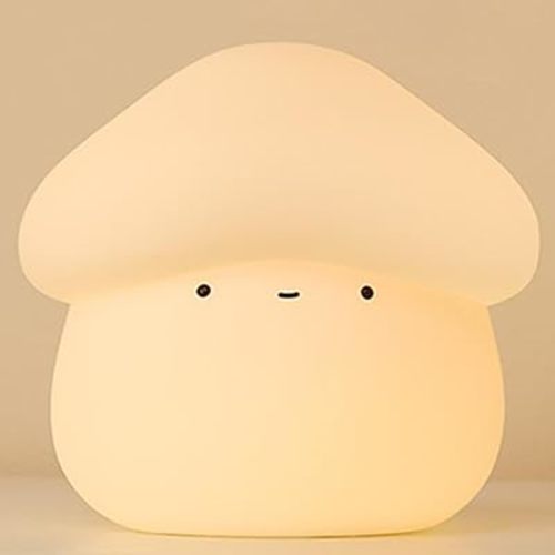 Mushroom Night Light for Kids, Cute Silicone Mushroom Lamp with Timer, 2 Levels Dimmable Squishy Night Light for Baby Nursery, Rechargeable Touch Night Light Mushroom Gifts for Boys and Girls (White)