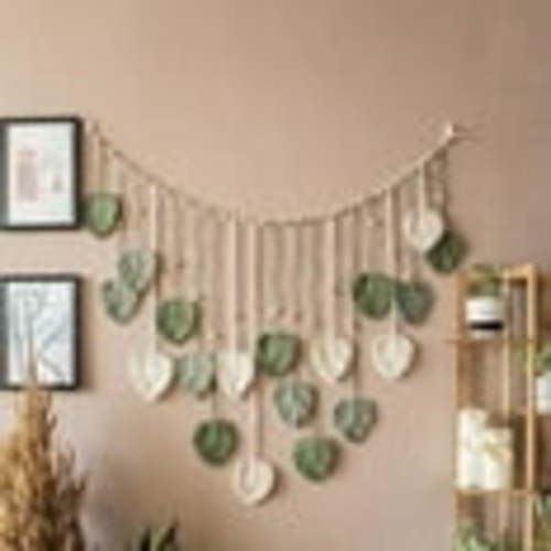 Ranliy Macrame Wall Hanging,Leaves Woven Tapestry, Feather Handmade Tassels Boho Wall Decor,Leaves Art Decorations for Nursery Bedroom Living Room Apartment Home Backdrop