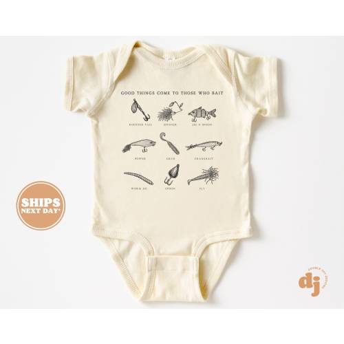 Baby Bodysuit - Good Things Come To Those Who Bait Bodysuit - Funny Fishing Baby Retro Natural Baby Bodysuit #5827