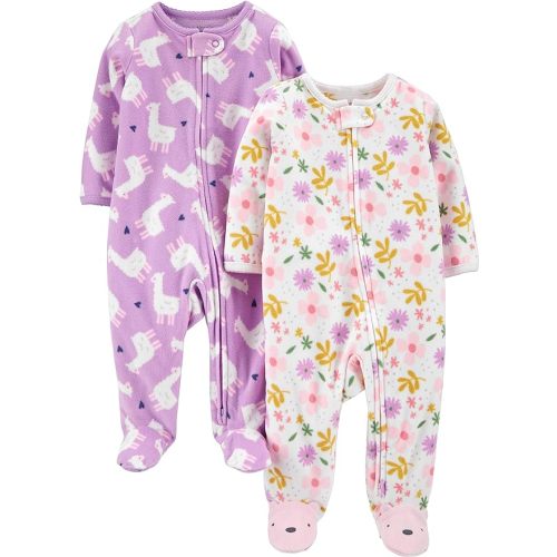 Simple Joys by Carter's Baby Girls' Fleece Footed Sleep and Play, Pack of 2 - Purple Llama/White Floral