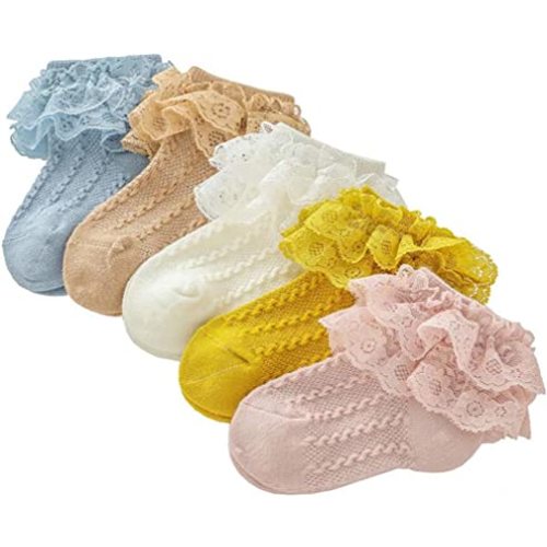 Colorful Childhood Baby-Girls Eyelet Ruffle Lace Socks Toddler Double Lace Dressy Short Socks Newborn/Infants