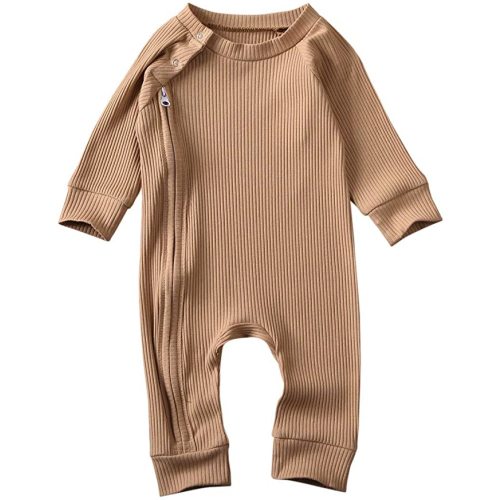 CIYCUIT Newborn Baby Boy Girl Romper Clothes Infant Solid Ribbed Onesie Bodysuit Jumpsuit Outfits - B3 Khaki - 0-3 Months